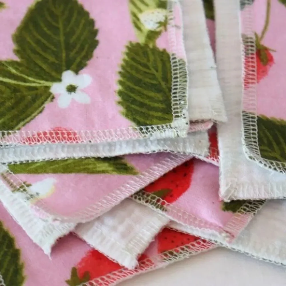 4 flannel gauze Strawberry flower cloth napkins wash baby unpaper towel reusable